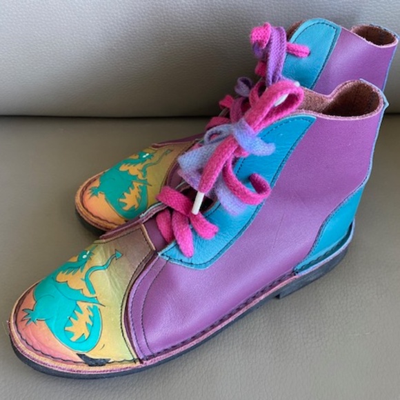 Funky 'Dragon' above-ankle booties US 7 leather lace-up multicolour - Picture 4 of 16